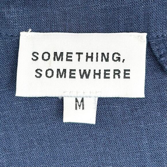 Something, Somewhere Navy Blue Linen Utility Cargo Mini Dress - Picture 7 of 8